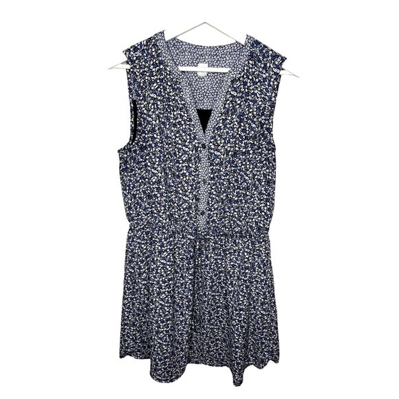 Gap Mini Dress M Blue Gray Floral Boho V-Neck Sleeveless Summer Sheath - Picture 1 of 9
